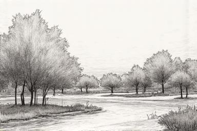 Student landscape sketch demonstrating depth and atmospheric perspective