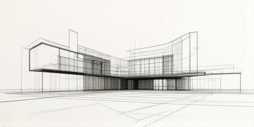 Student perspective drawing exercise showing two-point perspective building